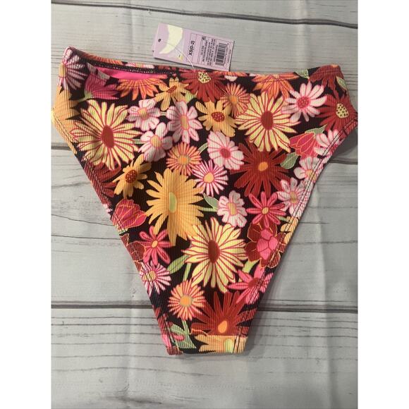 Wild Fable Ribbed High Waist High Leg Cheeky Bikini Bottom Floral Women XS NWT - Picture 4 of 5